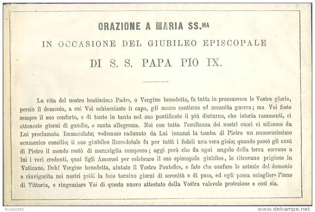Preghiera per Giubileo Pio IX